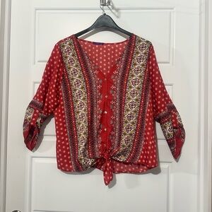 West Koi front tie 3/4 sleeve blouse